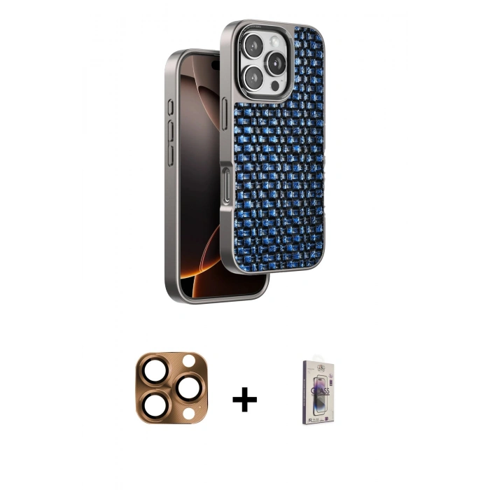 MARSİLYAN™- iPhone 16 Pro Max Kılıf Siluet Form Serisi - Siyah Bilvis 3D Cam Ekran Koruyucu + Pers Alüminyum Kamera Lens - CLTM