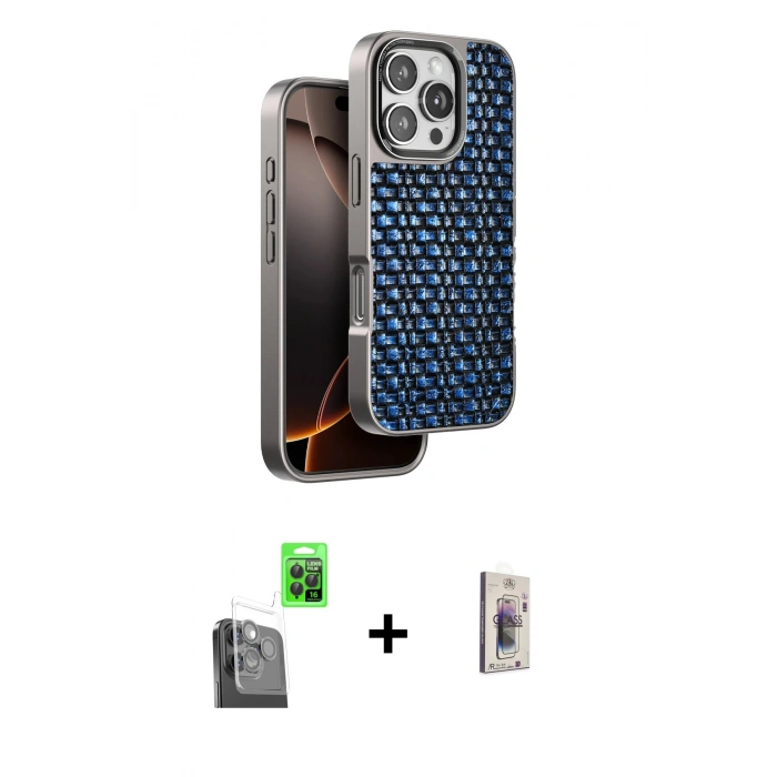 MARSİLYAN™- iPhone 16 Pro Max Kılıf Siluet Form Serisi - Siyah Bilvis 3D Cam Ekran Koruyucu + Raze Metal Kamera Lens - SH