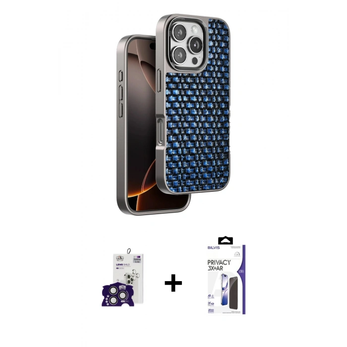 MARSİLYAN™- iPhone 16 Pro Max Kılıf Siluet Form Serisi - Siyah Bilvis 3X AR Hayalet Cam Ekran Koruyucu + Bilvis Titan Kamera Lens - TMGI