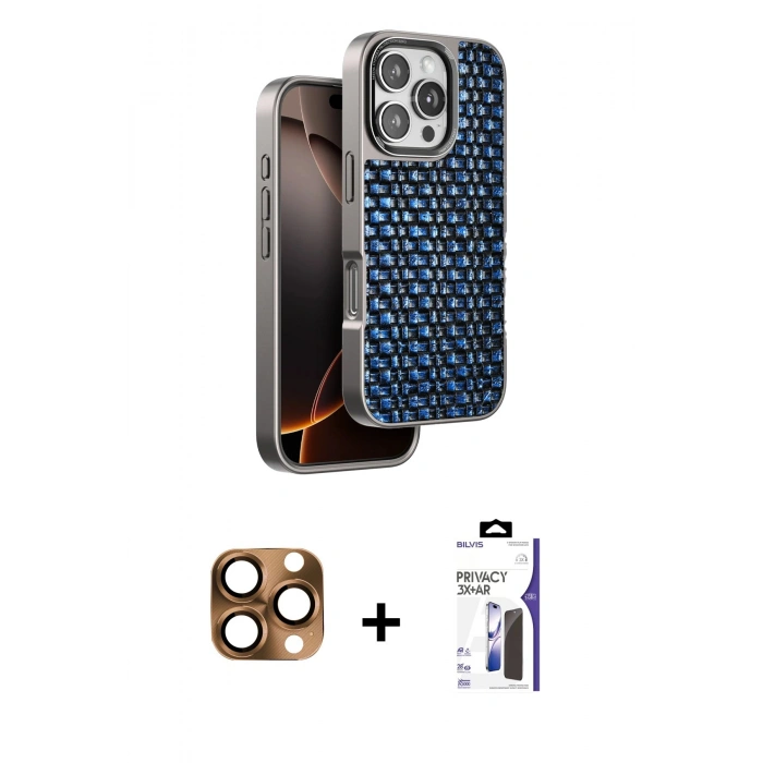 MARSİLYAN™- iPhone 16 Pro Max Kılıf Siluet Form Serisi - Siyah Bilvis 3X AR Hayalet Cam Ekran Koruyucu + Pers Alüminyum Kamera Lens - CLTM
