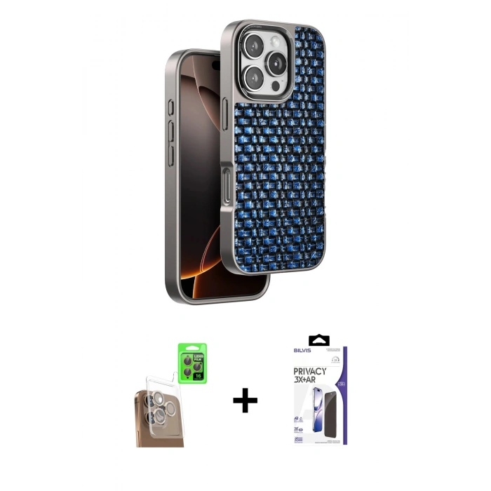 MARSİLYAN™- iPhone 16 Pro Max Kılıf Siluet Form Serisi - Siyah Bilvis 3X AR Hayalet Cam Ekran Koruyucu + Raze Metal Kamera Lens - CLTM