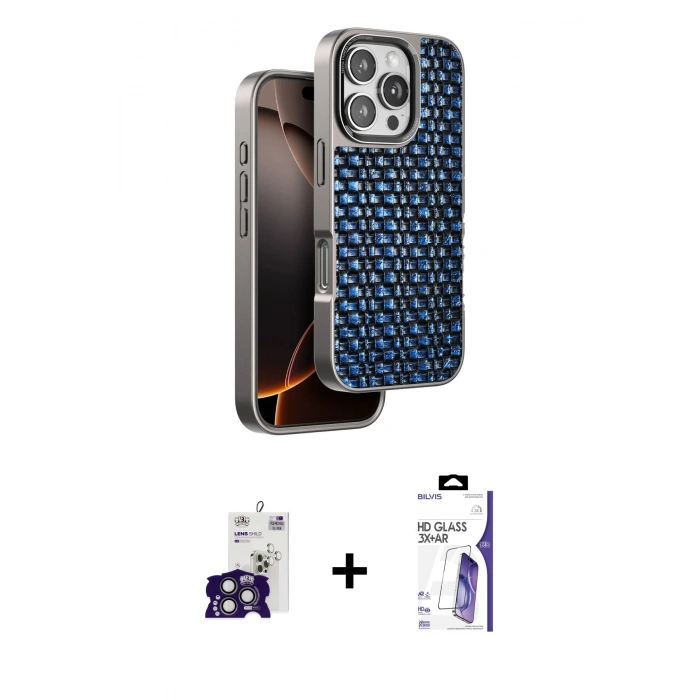 MARSİLYAN™- iPhone 16 Pro Max Kılıf Siluet Form Serisi - Siyah Bilvis 3X AR HD Cam Ekran Koruyucu + Bilvis Titan Kamera Lens - TMGI