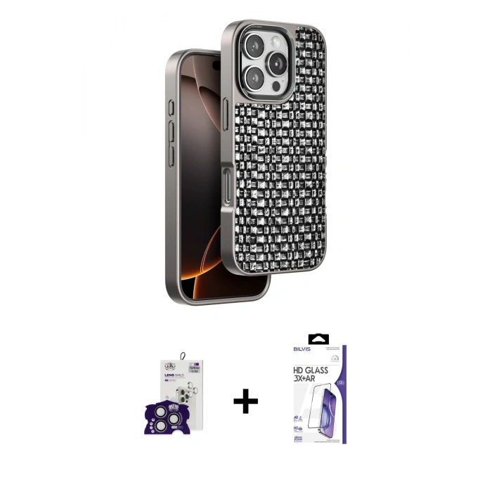 MARSİLYAN™- iPhone 16 Pro Max Kılıf Siluet Form Serisi - Siyah Bilvis 3X AR HD Cam Ekran Koruyucu + Bilvis Titan Kamera Lens - TMGI