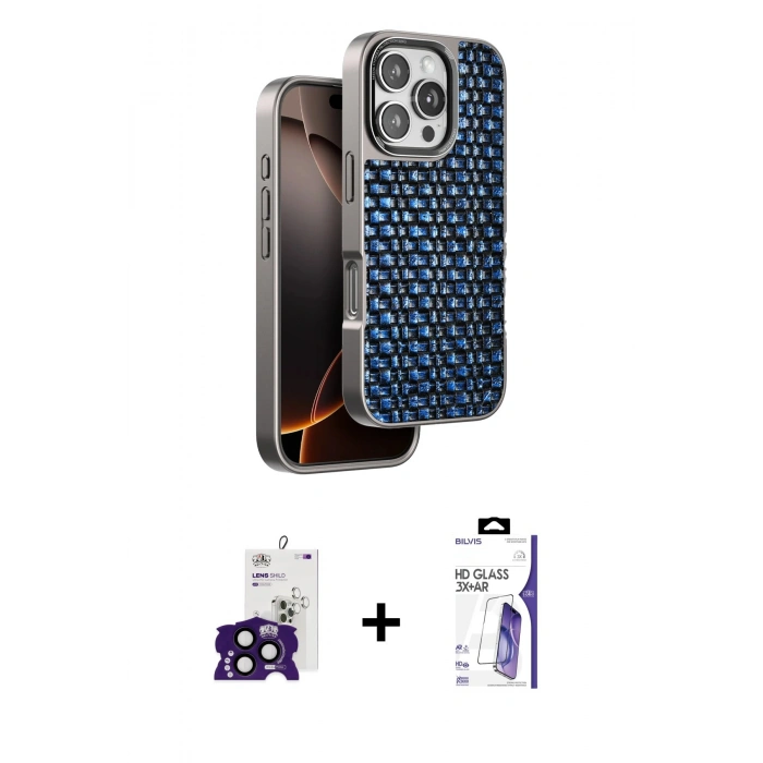 MARSİLYAN™- iPhone 16 Pro Max Kılıf Siluet Form Serisi - Siyah Bilvis 3X AR HD Cam Ekran Koruyucu + Bilvis Titan Kamera Lens - SH