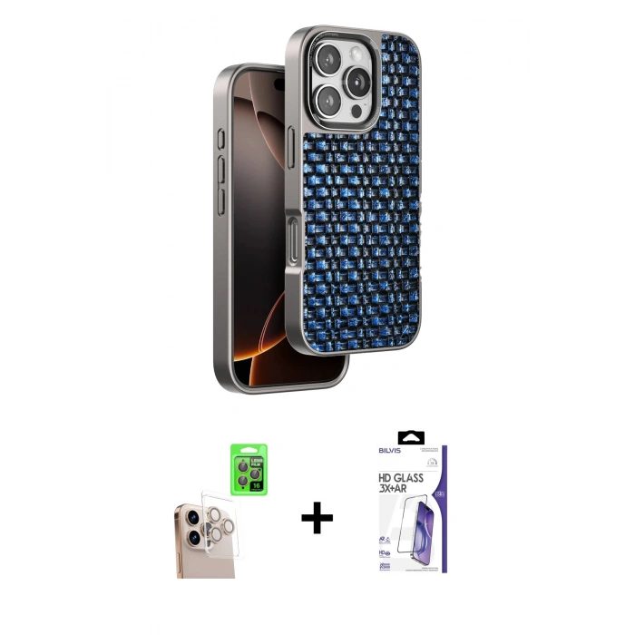 MARSİLYAN™- iPhone 16 Pro Max Kılıf Siluet Form Serisi - Siyah Bilvis 3X AR HD Cam Ekran Koruyucu + Raze Metal Kamera Lens - NLGY