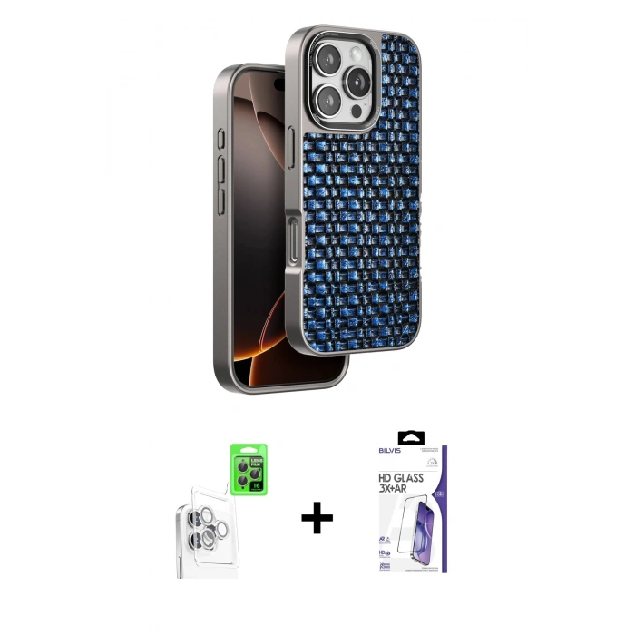 MARSİLYAN™- iPhone 16 Pro Max Kılıf Siluet Form Serisi - Siyah Bilvis 3X AR HD Cam Ekran Koruyucu + Raze Metal Kamera Lens - BZ