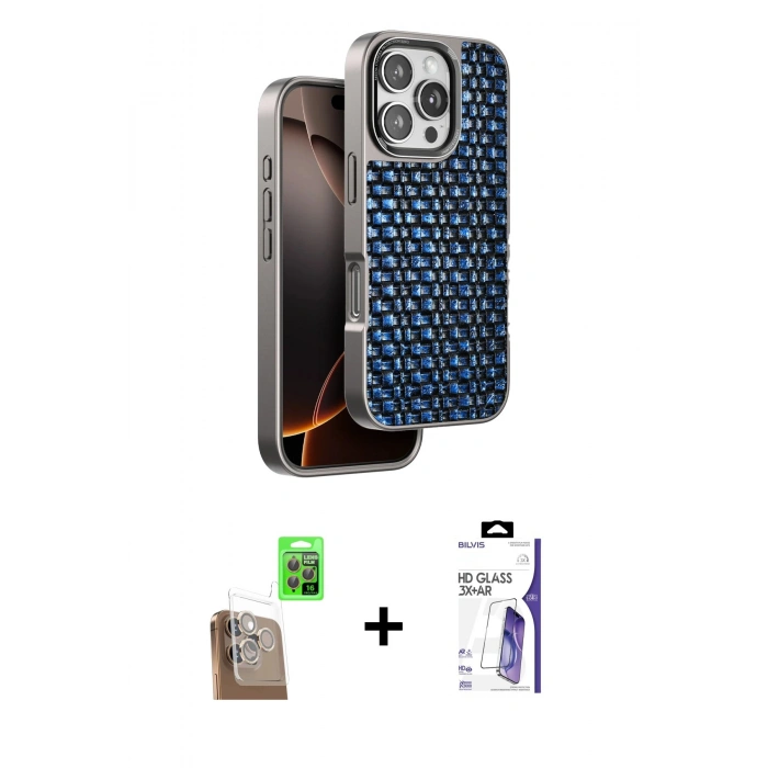 MARSİLYAN™- iPhone 16 Pro Max Kılıf Siluet Form Serisi - Siyah Bilvis 3X AR HD Cam Ekran Koruyucu + Raze Metal Kamera Lens - CLTM