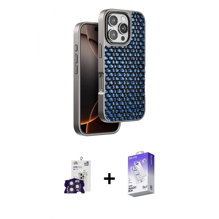 MARSİLYAN™- iPhone 16 Pro Max Kılıf Siluet Form Serisi - Siyah Bilvis 5in1 3D Magic Cam Ekran Koruyucu + Bilvis Titan Kamera Lens - TMGI