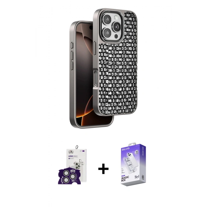 MARSİLYAN™- iPhone 16 Pro Max Kılıf Siluet Form Serisi - Siyah Bilvis 5in1 3D Magic Cam Ekran Koruyucu + Bilvis Titan Kamera Lens - GS