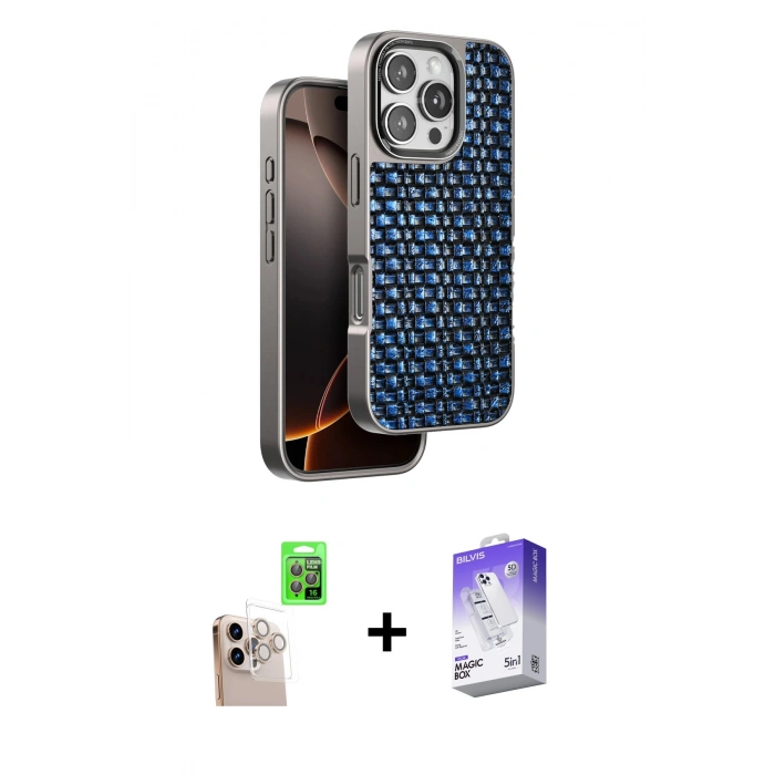 MARSİLYAN™- iPhone 16 Pro Max Kılıf Siluet Form Serisi - Siyah Bilvis 5in1 3D Magic Cam Ekran Koruyucu + Raze Metal Kamera Lens - NLGY