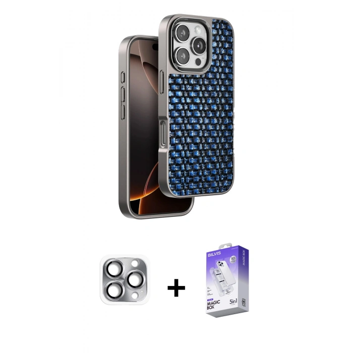 MARSİLYAN™- iPhone 16 Pro Max Kılıf Siluet Form Serisi - Siyah Bilvis 5in1 3D Magic Cam Ekran Koruyucu + Pers Alüminyum Kamera Lens - GI