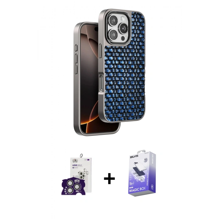 MARSİLYAN™- iPhone 16 Pro Max Kılıf Siluet Form Serisi - Siyah Bilvis 5in1 5D Magic Hayalet Cam Ekran Koruyucu + Bilvis Titan Kamera Lens - GS