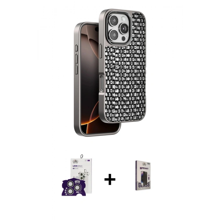 MARSİLYAN™- iPhone 16 Pro Max Kılıf Siluet Form Serisi - Siyah Bilvis Hayalet Cam Ekran Koruyucu + Bilvis Titan Kamera Lens - GS