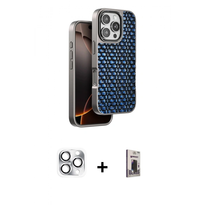 MARSİLYAN™- iPhone 16 Pro Max Kılıf Siluet Form Serisi - Siyah Bilvis Hayalet Cam Ekran Koruyucu + Pers Alüminyum Kamera Lens - GS