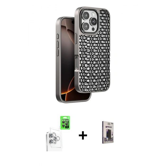 MARSİLYAN™- iPhone 16 Pro Max Kılıf Siluet Form Serisi - Siyah Bilvis Hayalet Cam Ekran Koruyucu + Raze Metal Kamera Lens - BZ