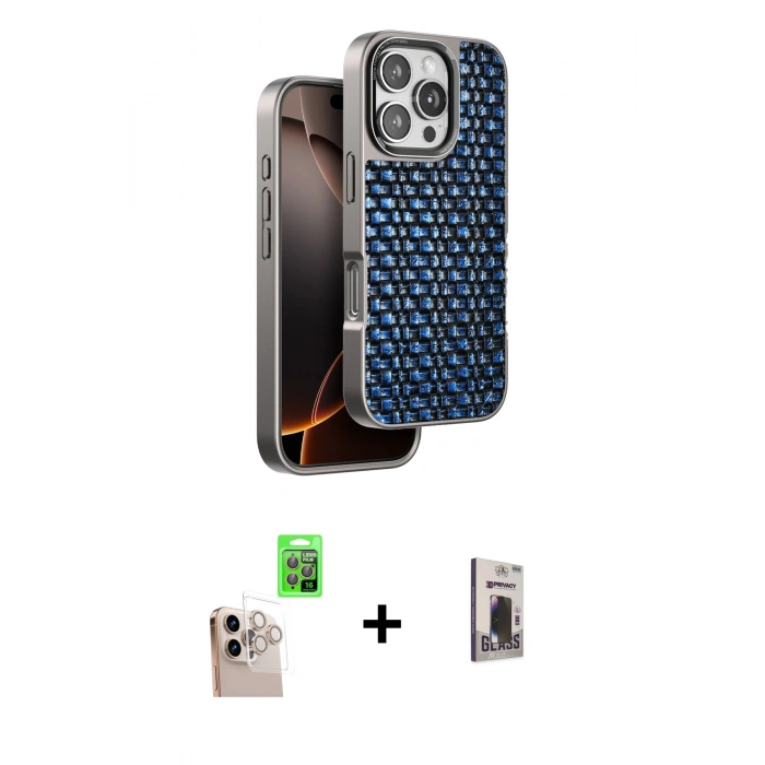 MARSİLYAN™- iPhone 16 Pro Max Kılıf Siluet Form Serisi - Siyah Bilvis Hayalet Cam Ekran Koruyucu + Raze Metal Kamera Lens - NLGY