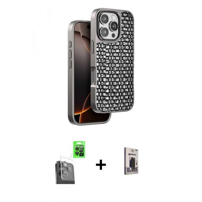 MARSİLYAN™- iPhone 16 Pro Max Kılıf Siluet Form Serisi - Siyah Bilvis Hayalet Cam Ekran Koruyucu + Raze Metal Kamera Lens - SH