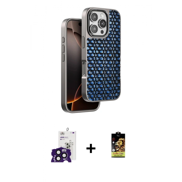 MARSİLYAN™- iPhone 16 Pro Max Kılıf Siluet Form Serisi - Siyah Buffer Cam Ekran Koruyucu + Bilvis Titan Kamera Lens - SH