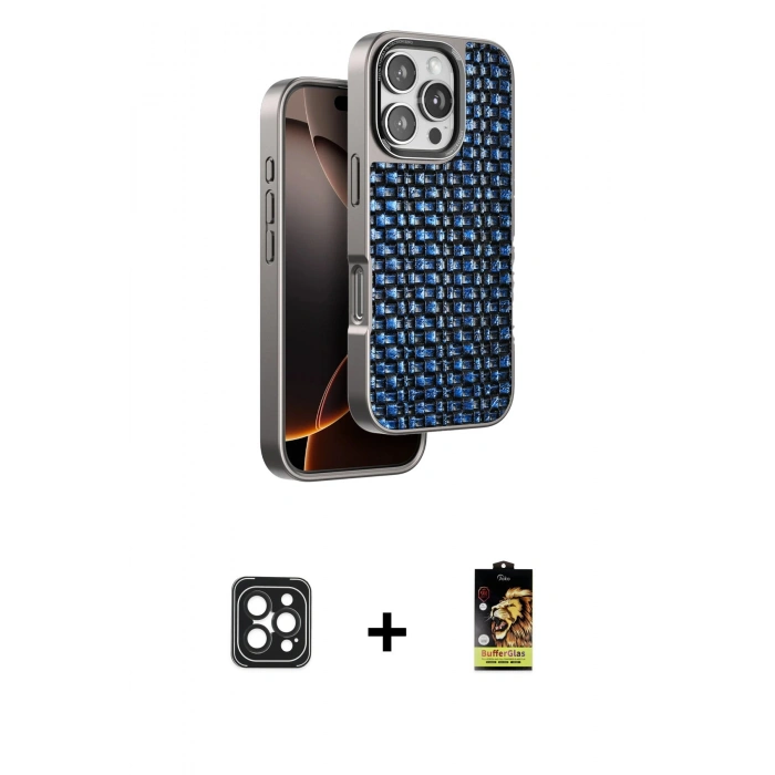 MARSİLYAN™- iPhone 16 Pro Max Kılıf Siluet Form Serisi - Siyah Buffer Cam Ekran Koruyucu + PVD Metal Kamera Lens - SH