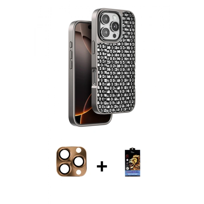 MARSİLYAN™- iPhone 16 Pro Max Kılıf Siluet Form Serisi - Siyah Buffer Hayalet Cam Ekran Koruyucu + Pers Alüminyum Kamera Lens - CLTM