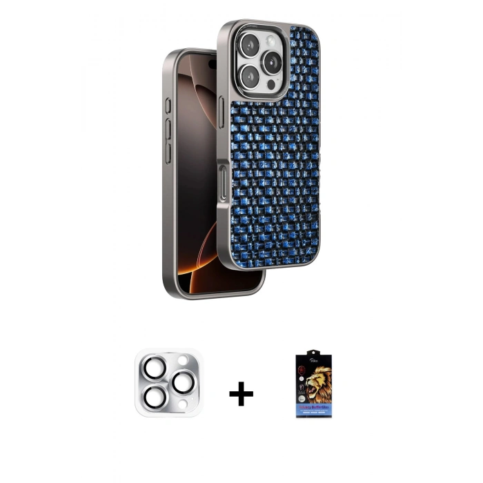 MARSİLYAN™- iPhone 16 Pro Max Kılıf Siluet Form Serisi - Siyah Buffer Hayalet Cam Ekran Koruyucu + Pers Alüminyum Kamera Lens - GS