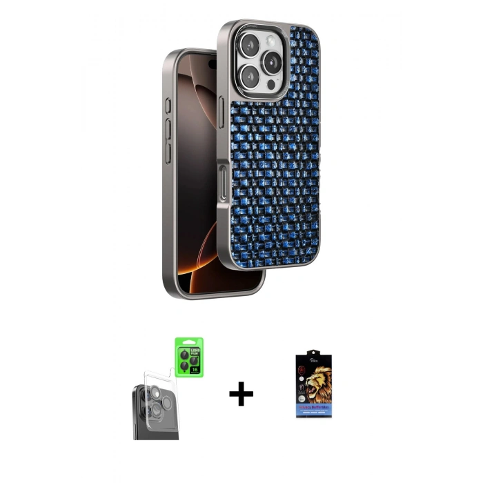 MARSİLYAN™- iPhone 16 Pro Max Kılıf Siluet Form Serisi - Siyah Buffer Hayalet Cam Ekran Koruyucu + Raze Metal Kamera Lens - SH