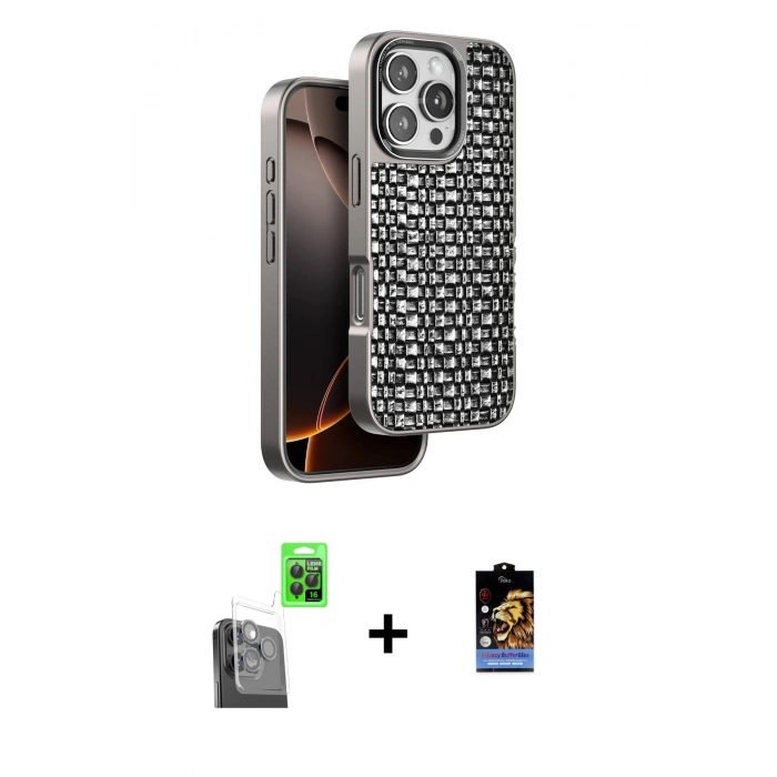 MARSİLYAN™- iPhone 16 Pro Max Kılıf Siluet Form Serisi - Siyah Buffer Hayalet Cam Ekran Koruyucu + Raze Metal Kamera Lens - SH