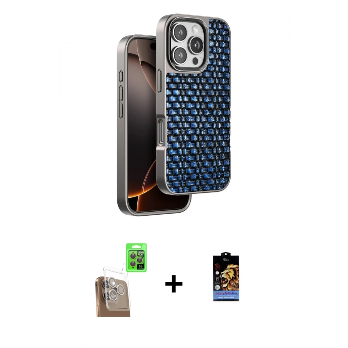 MARSİLYAN™- iPhone 16 Pro Max Kılıf Siluet Form Serisi - Siyah Buffer Hayalet Cam Ekran Koruyucu + Raze Metal Kamera Lens - CLTM