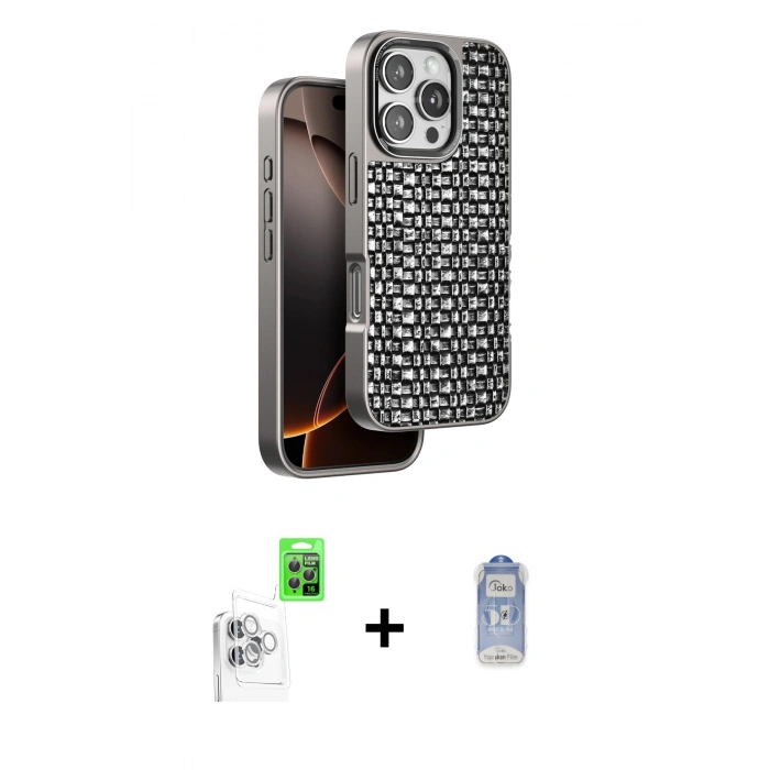 MARSİLYAN™- iPhone 16 Pro Max Kılıf Siluet Form Serisi - Siyah Joko Magic 5D Cam + Raze Metal Kamera Lens - BZ
