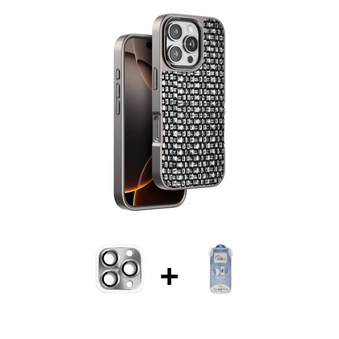 MARSİLYAN™- iPhone 16 Pro Max Kılıf Siluet Form Serisi - Siyah Joko Magic 5D Cam + Pers Alüminyum Kamera Lens - GI