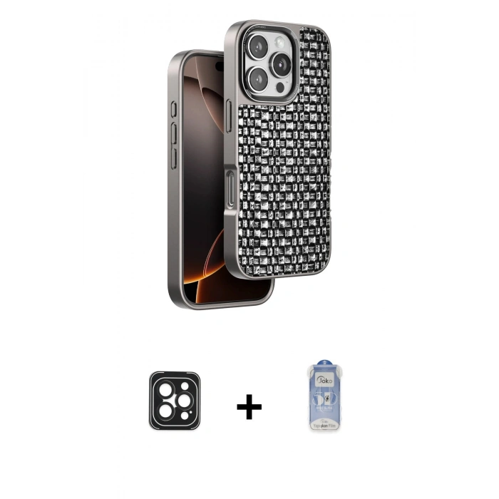 MARSİLYAN™- iPhone 16 Pro Max Kılıf Siluet Form Serisi - Siyah Joko Magic 5D Cam + PVD Metal Kamera Lens - SH