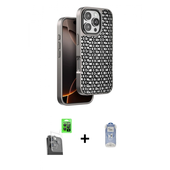 MARSİLYAN™- iPhone 16 Pro Max Kılıf Siluet Form Serisi - Siyah Joko Magic 5D Cam + Raze Metal Kamera Lens - SH
