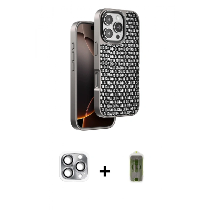 MARSİLYAN™- iPhone 16 Pro Max Kılıf Siluet Form Serisi - Siyah Joko Magic 5D Hayalet Cam + Pers Alüminyum Kamera Lens - GI