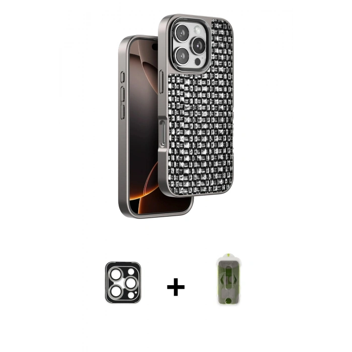 MARSİLYAN™- iPhone 16 Pro Max Kılıf Siluet Form Serisi - Siyah Joko Magic 5D Hayalet Cam + PVD Metal Kamera Lens - GS