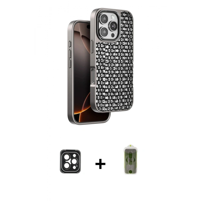 MARSİLYAN™- iPhone 16 Pro Max Kılıf Siluet Form Serisi - Siyah Joko Magic 5D Hayalet Cam + PVD Metal Kamera Lens - SH