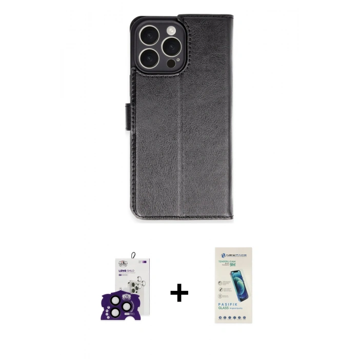 MARSİLYAN™- iPhone 16 Pro Max Kılıf Siluet Işık Serisi - Şeffaf Pasifik Cam Ekran Koruyucu + Siyah Bilvis Titan Kamera Lens