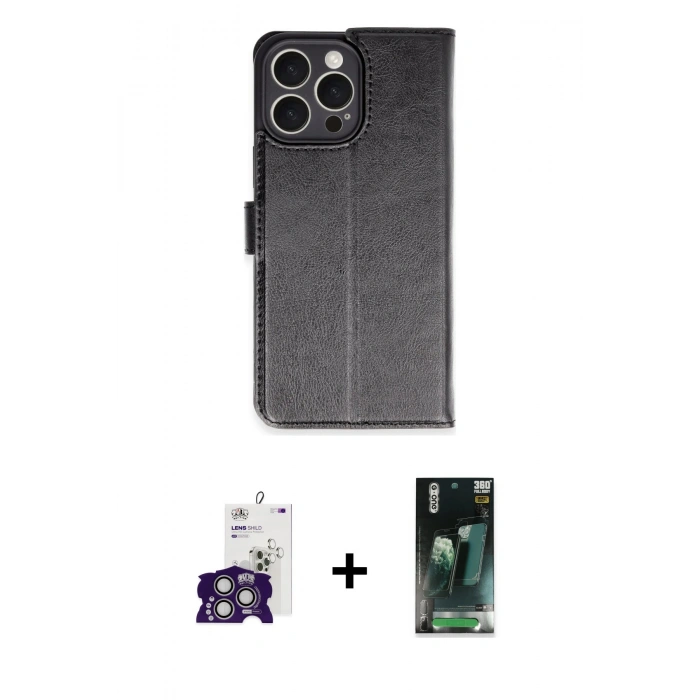 MARSİLYAN™- iPhone 16 Pro Max Kılıf Siluet Işık Serisi - Siyah 360 Mat Full Body Arka Koruyucu + Bilvis Titan Kamera Lens - GS