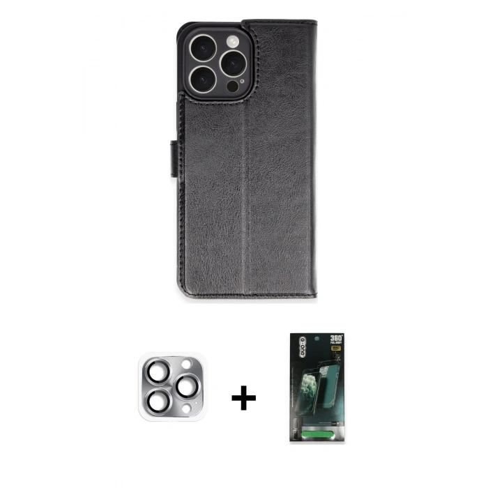 MARSİLYAN™- iPhone 16 Pro Max Kılıf Siluet Işık Serisi - Siyah 360 Mat Full Body Arka Koruyucu + Pers Alüminyum Kamera Lens - GI