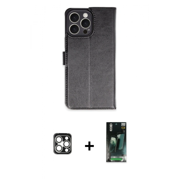 MARSİLYAN™- iPhone 16 Pro Max Kılıf Siluet Işık Serisi - Siyah 360 Mat Full Body Arka Koruyucu + PVD Metal Kamera Lens - GS