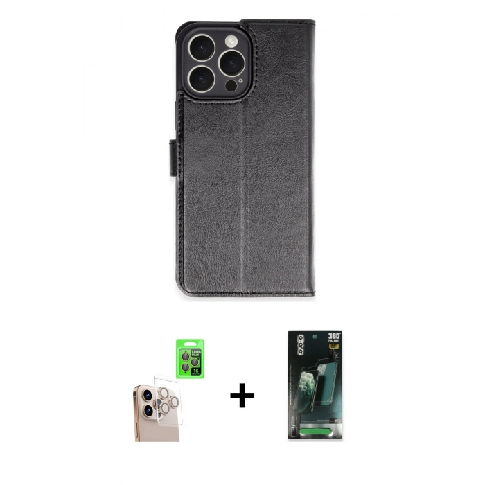 MARSİLYAN™- iPhone 16 Pro Max Kılıf Siluet Işık Serisi - Siyah 360 Mat Full Body Arka Koruyucu + Raze Metal Kamera Lens - NLGY