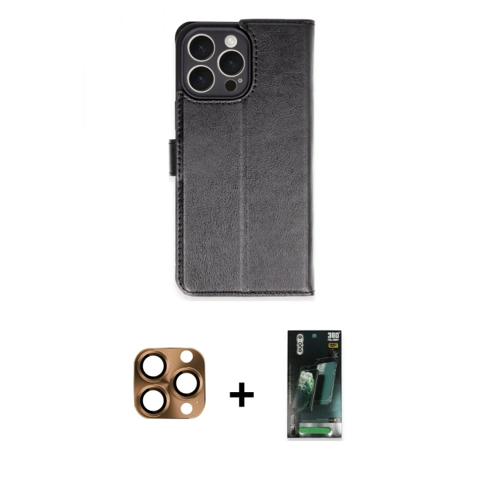 MARSİLYAN™- iPhone 16 Pro Max Kılıf Siluet Işık Serisi - Siyah 360 Mat Full Body Arka Koruyucu + Pers Alüminyum Kamera Lens - CLTM