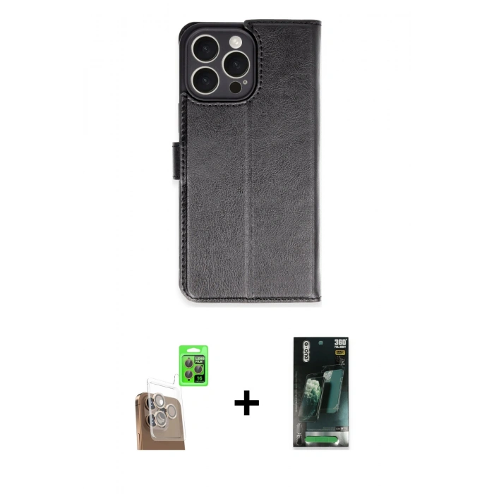 MARSİLYAN™- iPhone 16 Pro Max Kılıf Siluet Işık Serisi - Siyah 360 Mat Full Body Arka Koruyucu + Raze Metal Kamera Lens - CLTM
