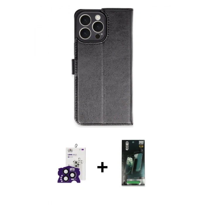 MARSİLYAN™- iPhone 16 Pro Max Kılıf Siluet Işık Serisi - Siyah 360 Mat Full Body Arka Koruyucu + Siyah Bilvis Titan Kamera Lens