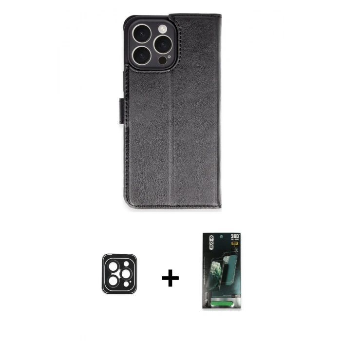MARSİLYAN™- iPhone 16 Pro Max Kılıf Siluet Işık Serisi - Siyah 360 Mat Full Body Arka Koruyucu + PVD Metal Kamera Lens - SH
