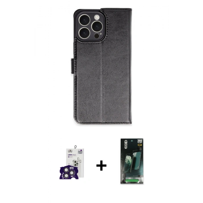 MARSİLYAN™- iPhone 16 Pro Max Kılıf Siluet Işık Serisi - Siyah 360 Mat Full Body Arka Koruyucu + Bilvis Titan Kamera Lens - TMGI