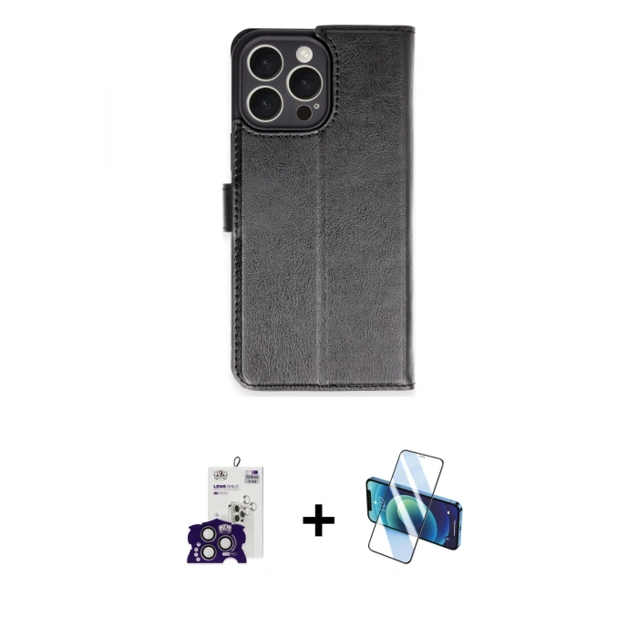 MARSİLYAN™- iPhone 16 Pro Max Kılıf Siluet Işık Serisi - Siyah 3D Antistatik Cam Ekran Koruyucu + Bilvis Titan Kamera Lens - TMGI
