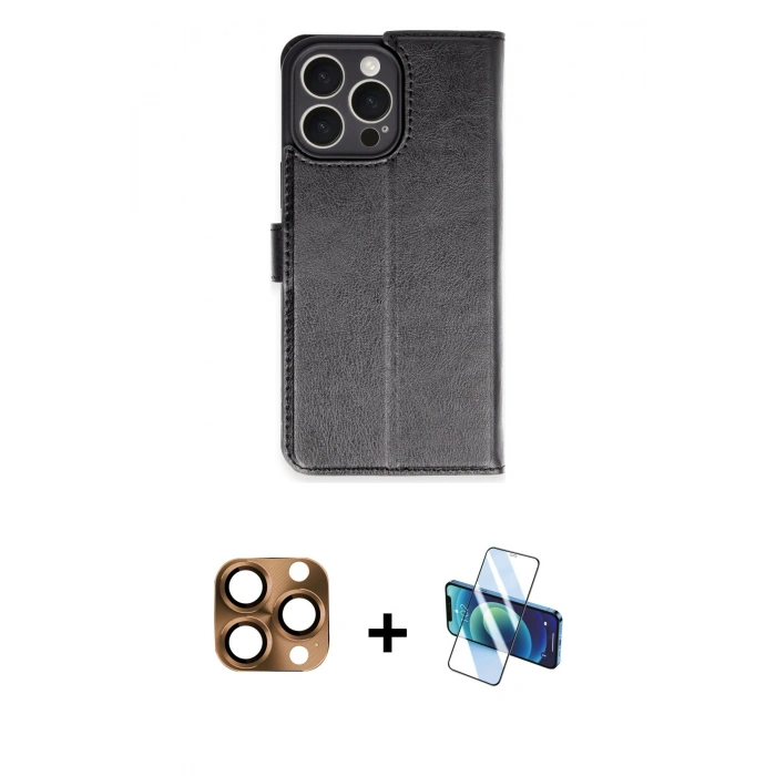 MARSİLYAN™- iPhone 16 Pro Max Kılıf Siluet Işık Serisi - Siyah 3D Antistatik Cam Ekran Koruyucu + Pers Alüminyum Kamera Lens - CLTM