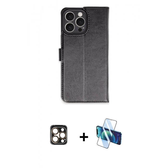 MARSİLYAN™- iPhone 16 Pro Max Kılıf Siluet Işık Serisi - Siyah 3D Antistatik Cam Ekran Koruyucu + PVD Metal Kamera Lens - GD