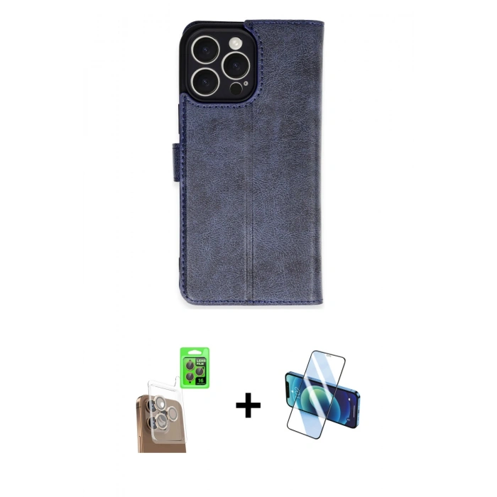 MARSİLYAN™- iPhone 16 Pro Max Kılıf Siluet Işık Serisi - Siyah 3D Antistatik Cam Ekran Koruyucu + Raze Metal Kamera Lens - CLTM