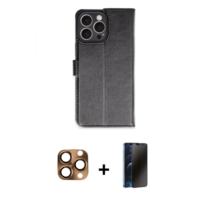 MARSİLYAN™- iPhone 16 Pro Max Kılıf Siluet Işık Serisi - Siyah 3D Antistatik Hayalet Cam Ekran Koruyucu + Pers Alüminyum Kamera Lens - CLTM